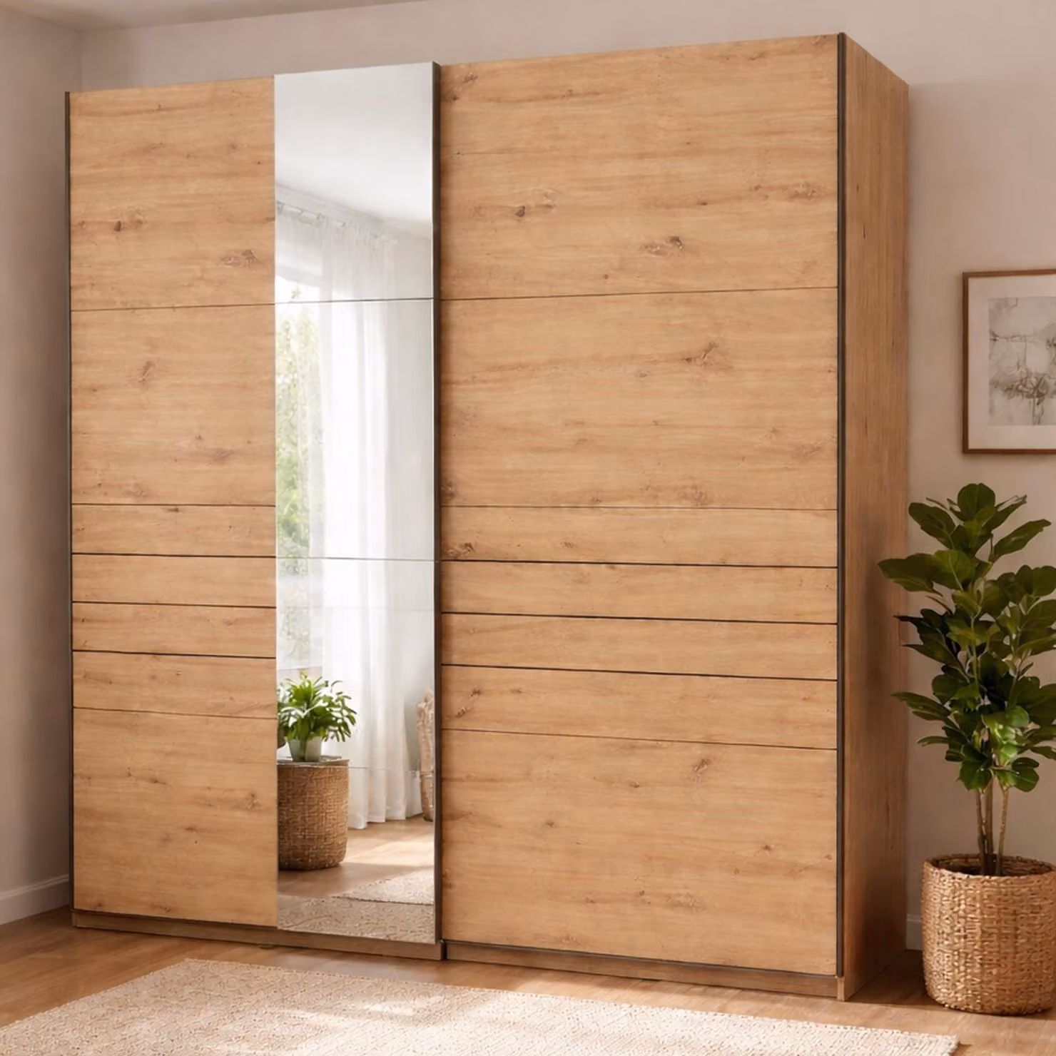 Dmora Guardaroba Grande Siri 195x218h cm Marrone Rovere Nodi, Appendiabiti 2 Ripiani
