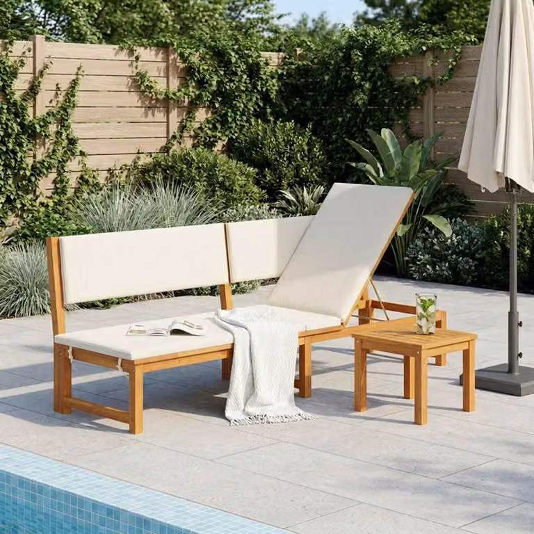 vidaXL Lettino da sole moderno in legno di acacia oliato con poggiatesta regolabile, colore marrone e beige