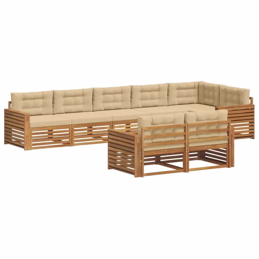 Set di divani da esterno a L vidaXL in legno di acacia con cuscini, beige e marrone – 2