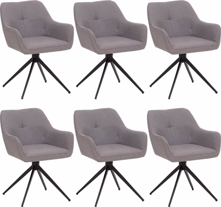 Set di 6 sedie da sala da pranzo | A x L x P 80 x 53 x 59 cm | Altezza seduta 41 cm | Tessuto/tessile (270 g/m²) | Grigio chiaro | Sedia da cucina con braccioli