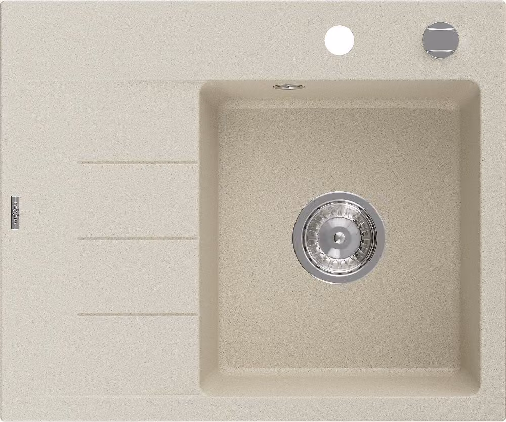 Mexen Ben lavello in granito 1 vasca con sgocciolatoio destro 600 x 500 mm, beige, sifone cromato - 6523605000-69