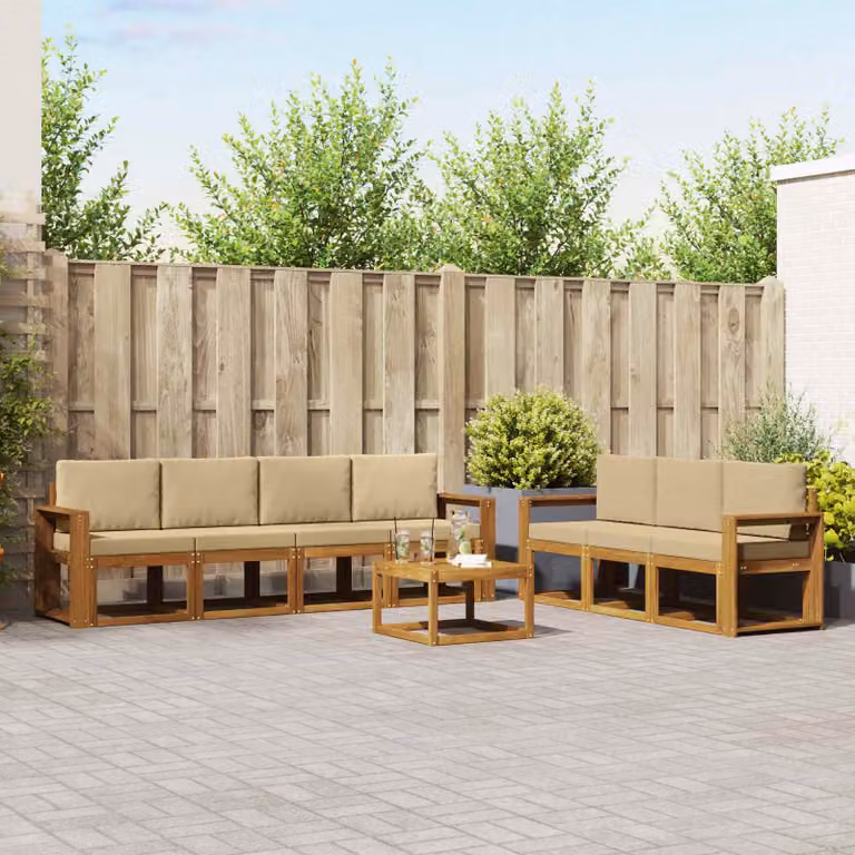 Set di divani da esterno vidaXL 8 pezzi in legno di acacia con cuscini beige e naturale