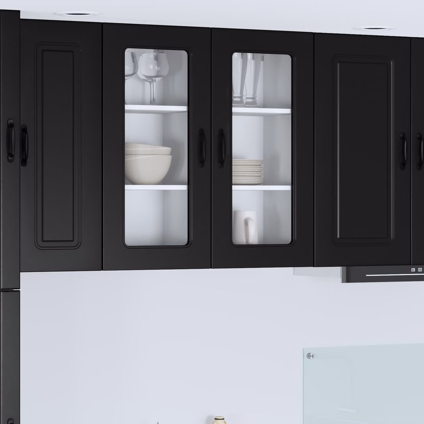 vidaXL Mobiletto da cucina Kalmar con ante in vetro, Nero opaco, L: 40 cm, P: 31 cm, H: 80 cm