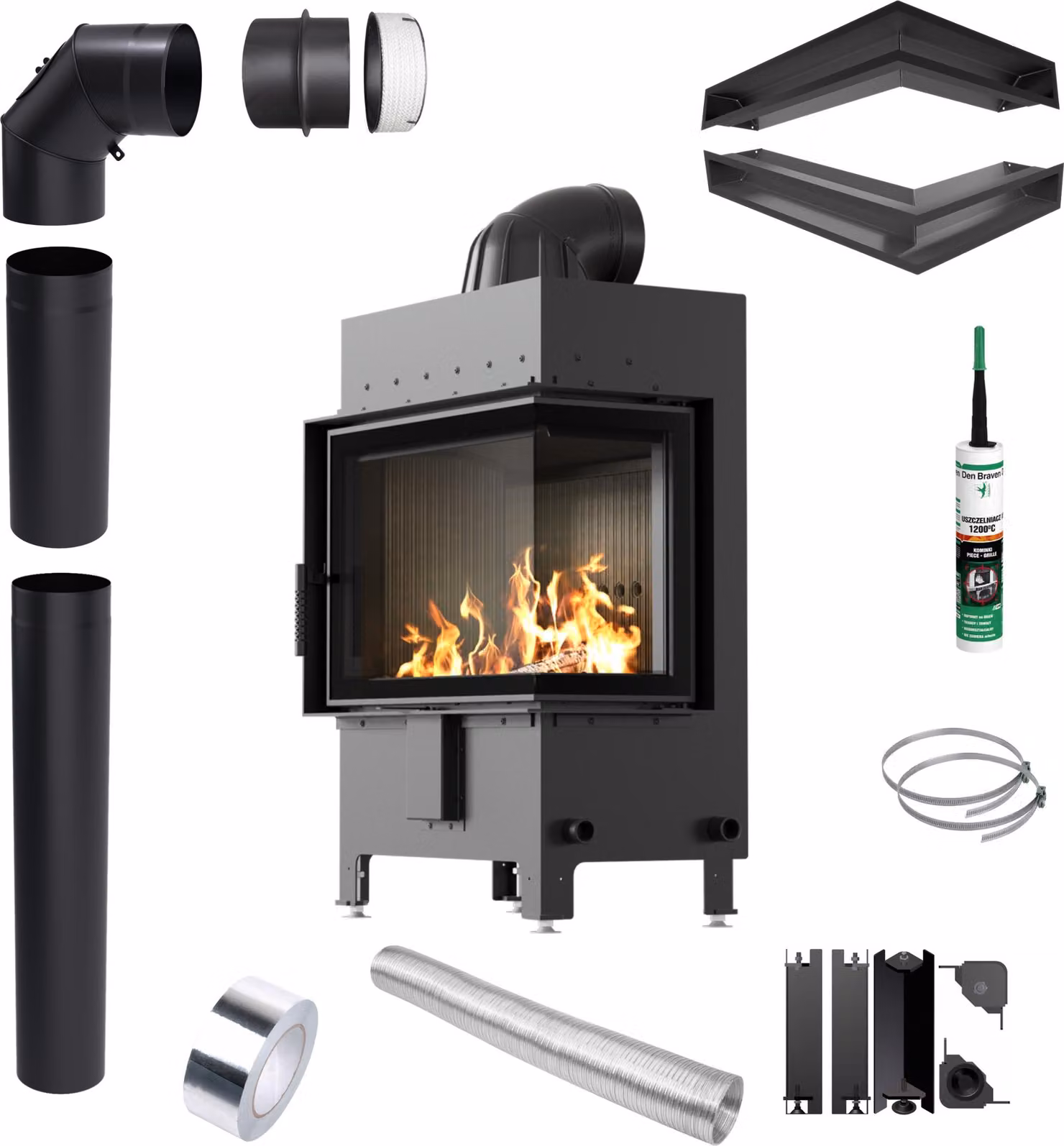 Caminetto KRATKI LUCY True 12kW Ø200 NERO Tubi Lufty con set di fori