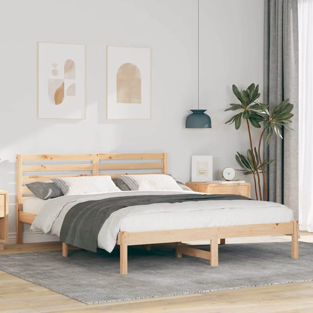 Struttura del letto moderna vidaXL in pino massello marrone L 150 x P 200 cm