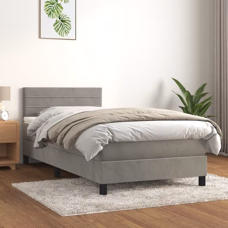 The Living Store Letto a molle con materasso grigio chiaro 90x200 cm in velluto