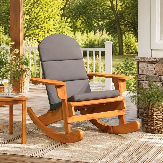 Adirondack Rocking Chair With Cushion, Solid Acacia Wood