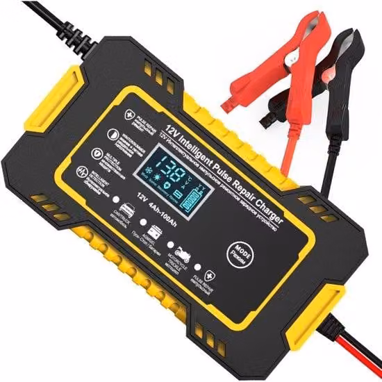 Caricabatterie da auto 12 V 6 A - Caricabatterie a goccia compatto con display LCD - per auto, camion, moto, tosaerba e barche