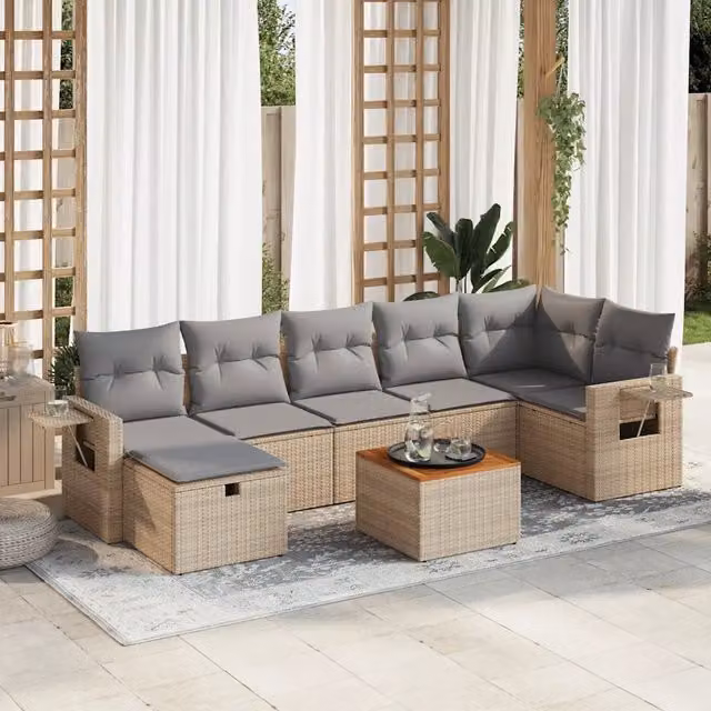Set Divano da Giardino 8 pz con Cuscini Beige in Polyrattan 3325825