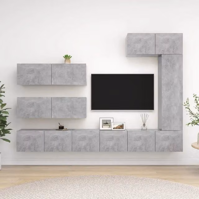 Set di Mobili Porta TV 7 pz-Set di 7 Credenza per TV Grigio Cemento in Legno Multistrato 631611