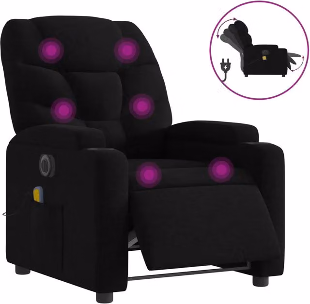Poltrona Massaggiante | Sedia Relax Reclinabile Elettrica Nera in Tessuto