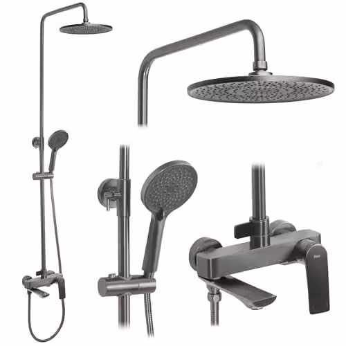 Rea - Set Doccia Avalon Titanium Sistema Doccia In Ottone Per Bagno (Titanium) 50x23x153cm