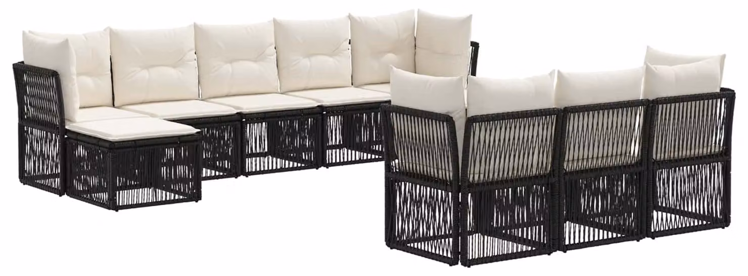 Set da giardino composto da 10 pezzi, colore nero, realizzato in rattan sintetico