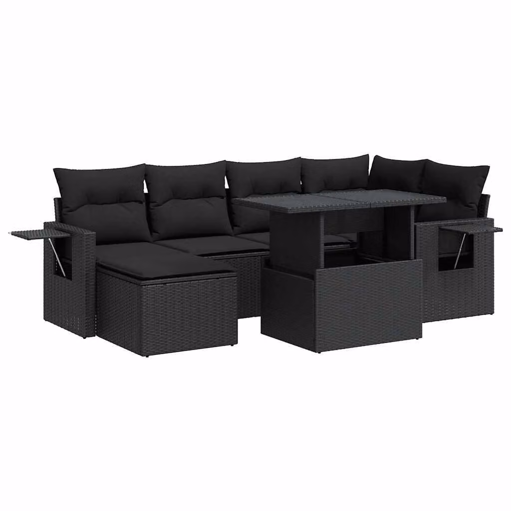 Set Divani da Giardino con Cuscini 7pz Nero Polyrattan