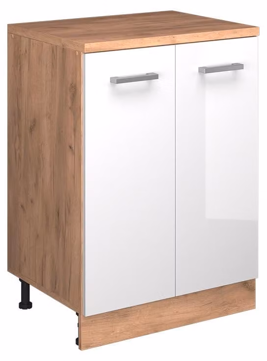 Mobile cucina sottotetto Vicco R-Line Bianco lucido 60 cm senza inclinazione con 2 ante, Model 61766