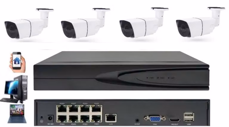 Sistema di videosorveglianza con 4 telecamere, risoluzione 3.0MP, tecnologia PoE IP, qualità Full HD (1296p)