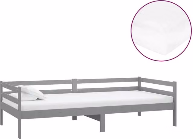 Divano letto | Sof¨¤ letto | Letto singolo con Materasso 90x200 cm Grigio in Legno di Pino