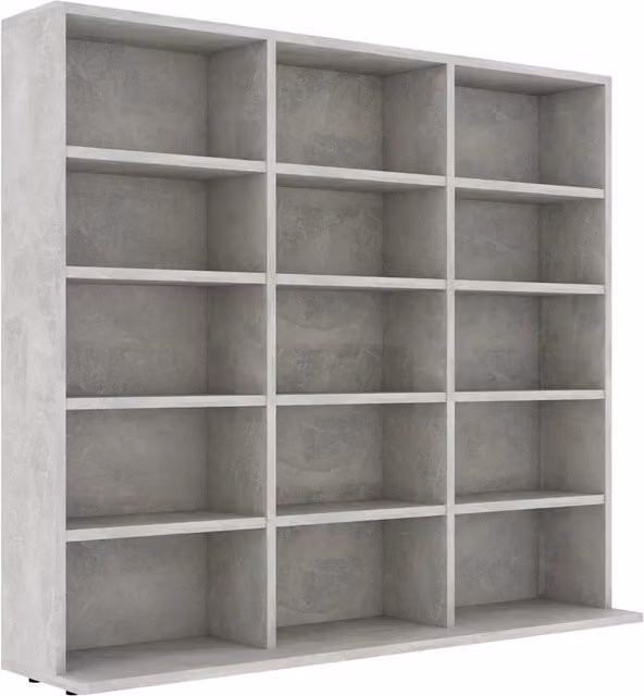 Mobile porta CD pratico 100 x 23 x 89,5 cm con 15 scomparti stile moderno legno composito grigio cemento 02_0047694