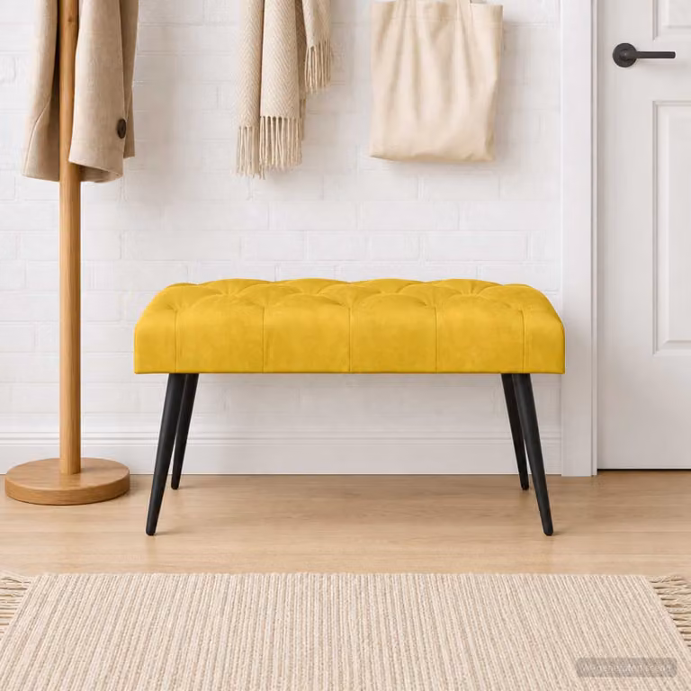 Panchina con bottoni imbottiti vidaXL in velluto giallo L 80 cm, P 40 cm, H 46 cm