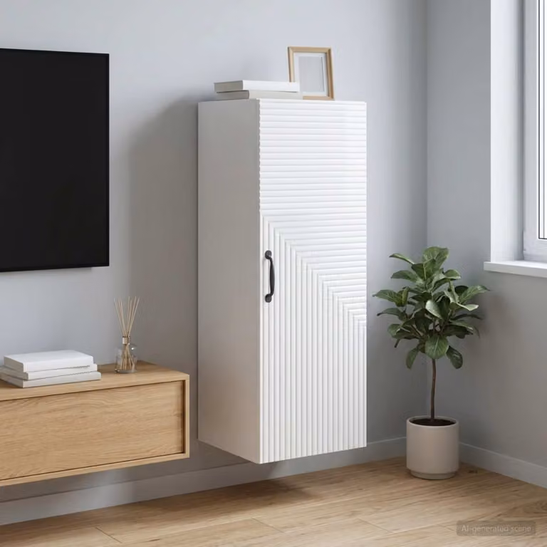 Mobiletto a muro moderno vidaXL Bianco Lucido L: 33 cm, P: 34,5 cm, H: 90 cm