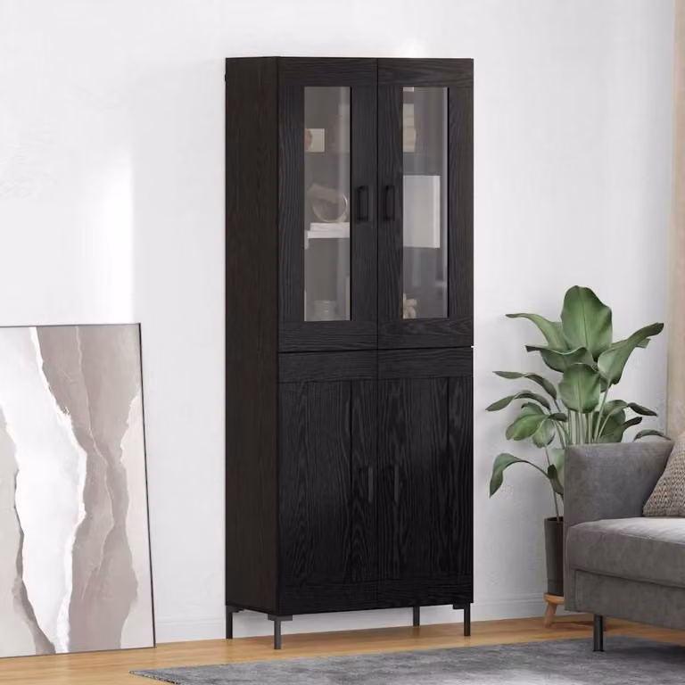 Set di 2 credenze moderne vidaXL in legno e vetro nero con ante in vetro, L/P/H: 69,5 x 34 x 180 cm