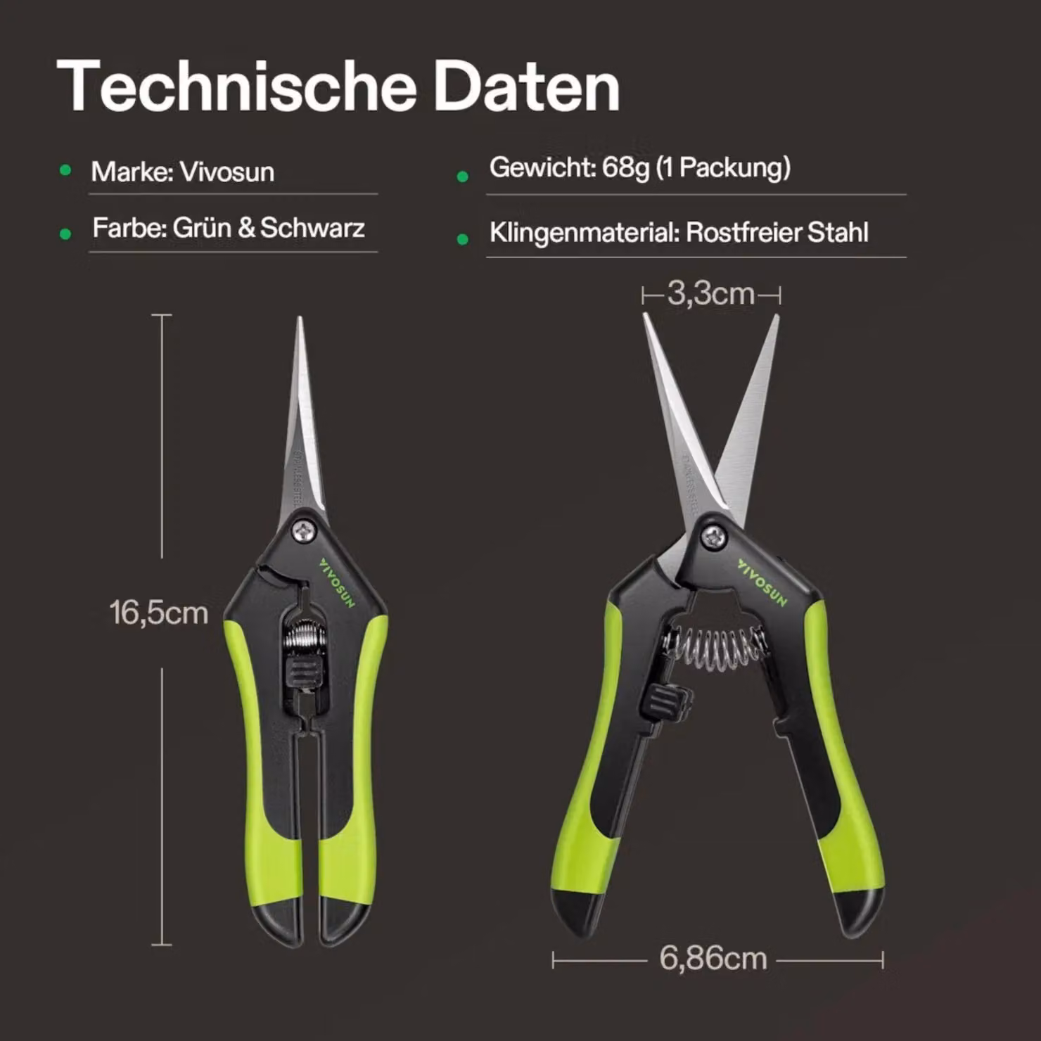 VIVOSUN Cesoie da giardino con lame dritte in acciaio inossidabile