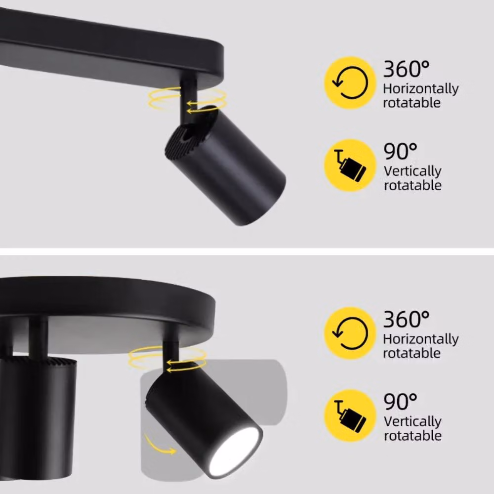Faretto da soffitto, compatibile con lampadine GU10, modello a vista, 4 luci, nero, lampadina non inclusa