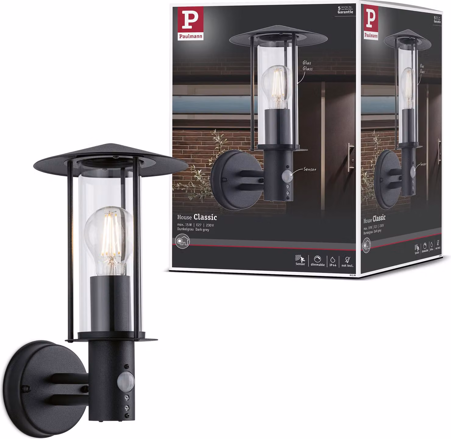 Paulmann Classic lampada da parete per esterni Rilevatore di movimento crepuscolare (IR)