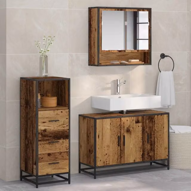 Set di mobili per il bagno 3 pz Legno vecchio 3402408