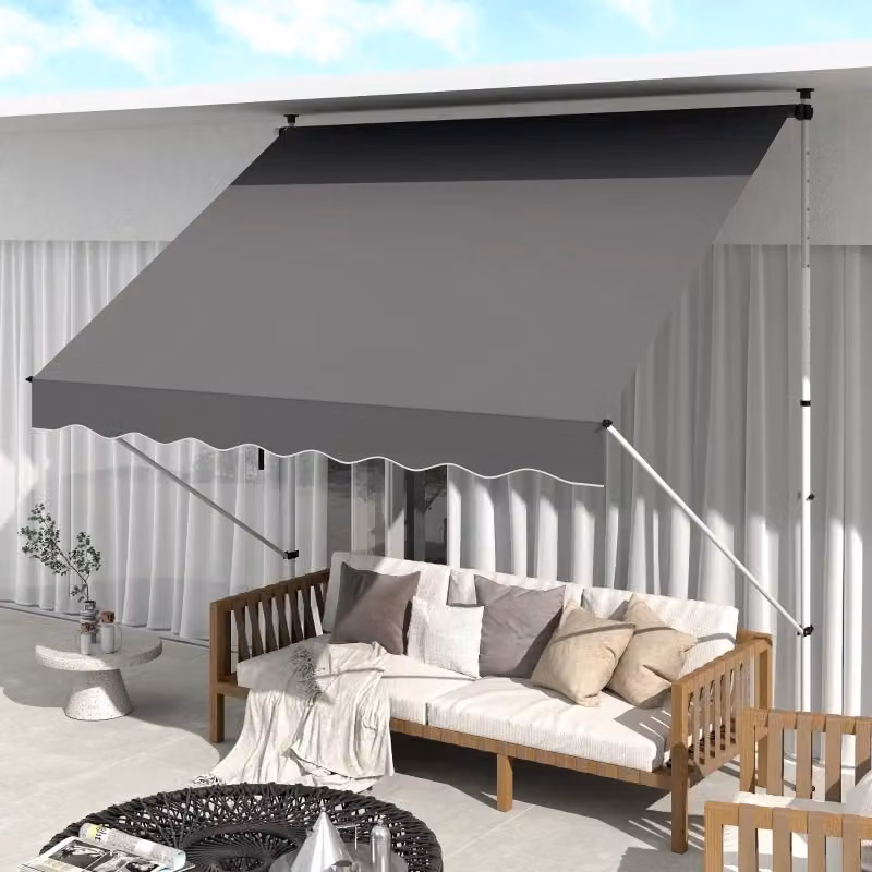 Ombrellone autoportante Komhtom con manovella manuale e struttura antivento in alluminio grigio, L: 300 cm x P: 150 cm – 2
