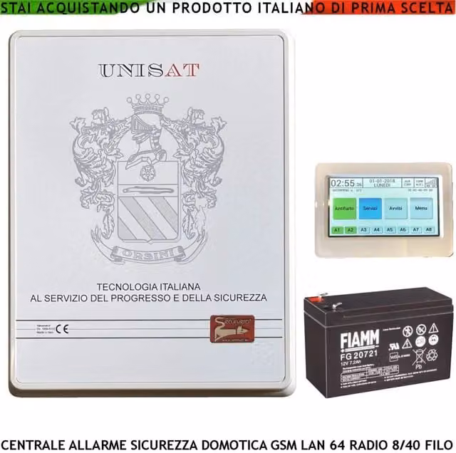 Centrale Impianto Allarme Unisat a 8 Zone con Gestione via APP, Connessione GSM/GPRS e LAN, Supporto RFID e Radiocomando 868 MHz – 1