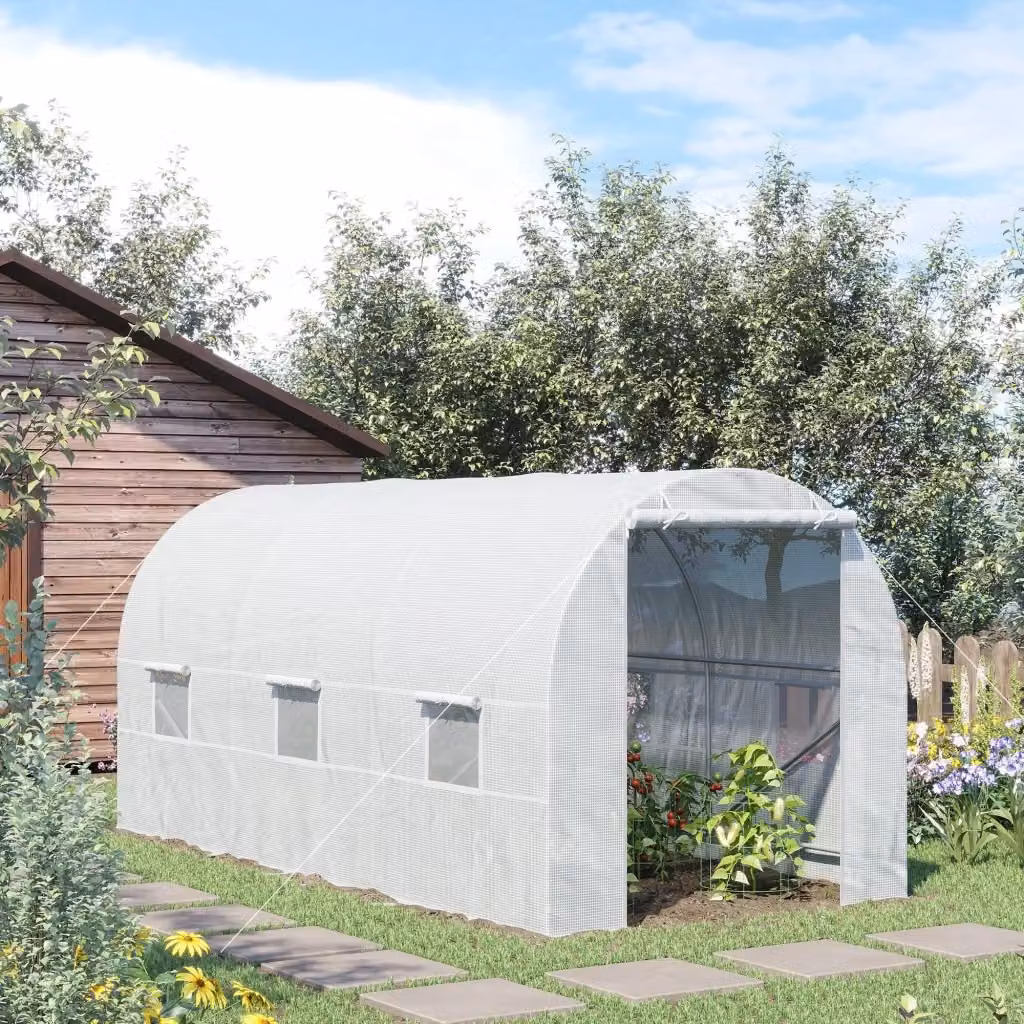 EasyComfort Serra da Giardino a Tunnel Bianco con Copertura in PE e Struttura in Metallo L: 4.5 m, P: 2 m, H: 2 m – 2