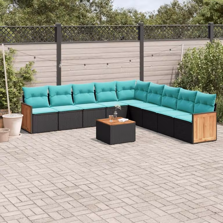 Maison Exclusive - Set da giardino 10 pezzi con cuscini, polyrattan nero