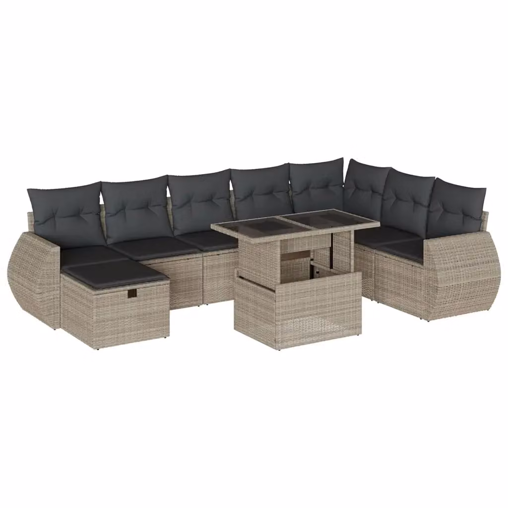Set Divano da Giardino a L vidaXL in Polyrattan Grigio con 9 Pezzi e Cuscini – 2