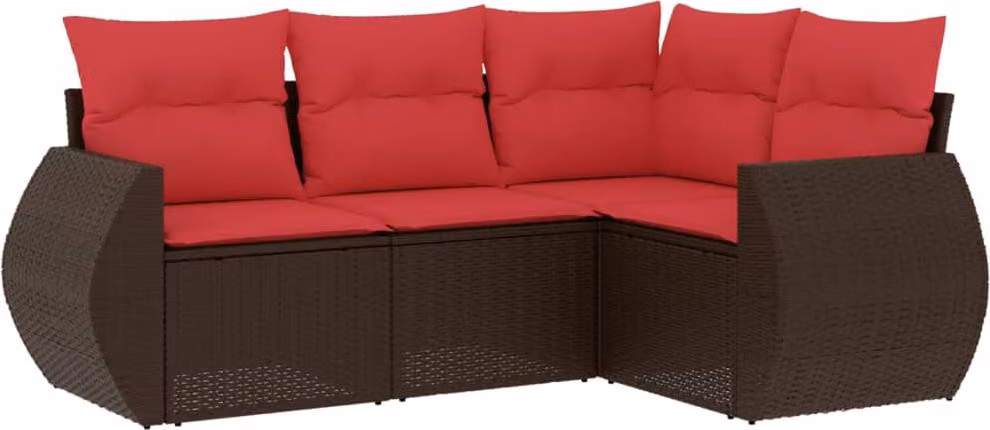Set Divani da Giardino 4 pz con Cuscini Marrone in Polyrattan