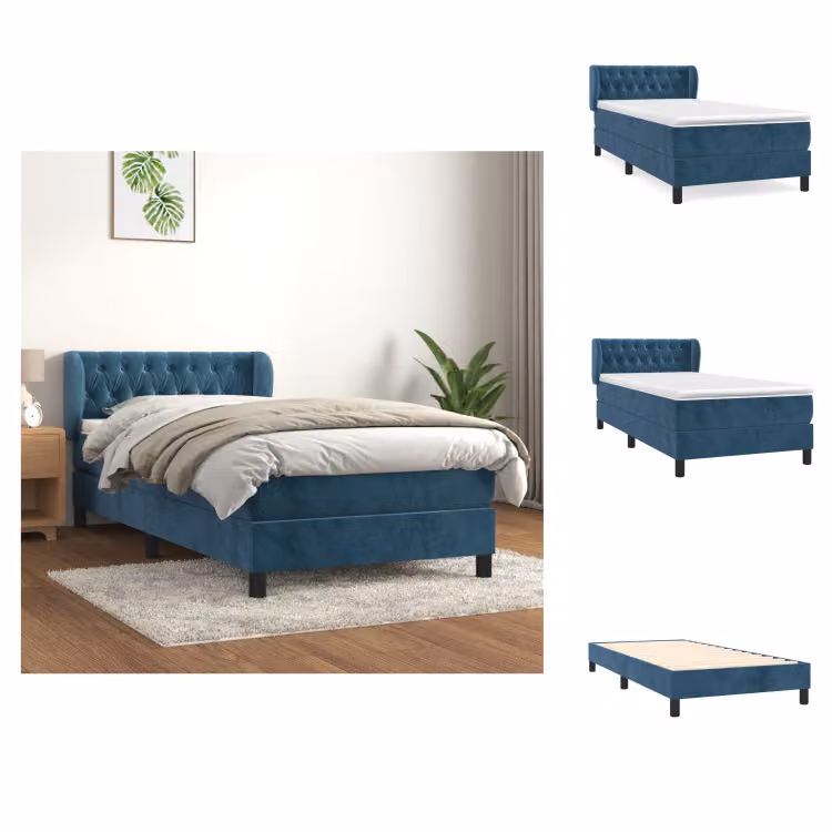 vidaXL Letto a molle con materasso blu scuro 90x200 cm in velluto - Letti e strutture letto