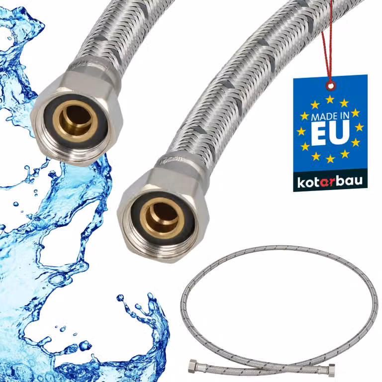 KOTARBAU® Tubo Flessibile per Rubinetto 3/8" x 3/8" Rivestito in Acciaio Inox 150 cm Tubo Flessibile per Rubinetto Cucina Argento