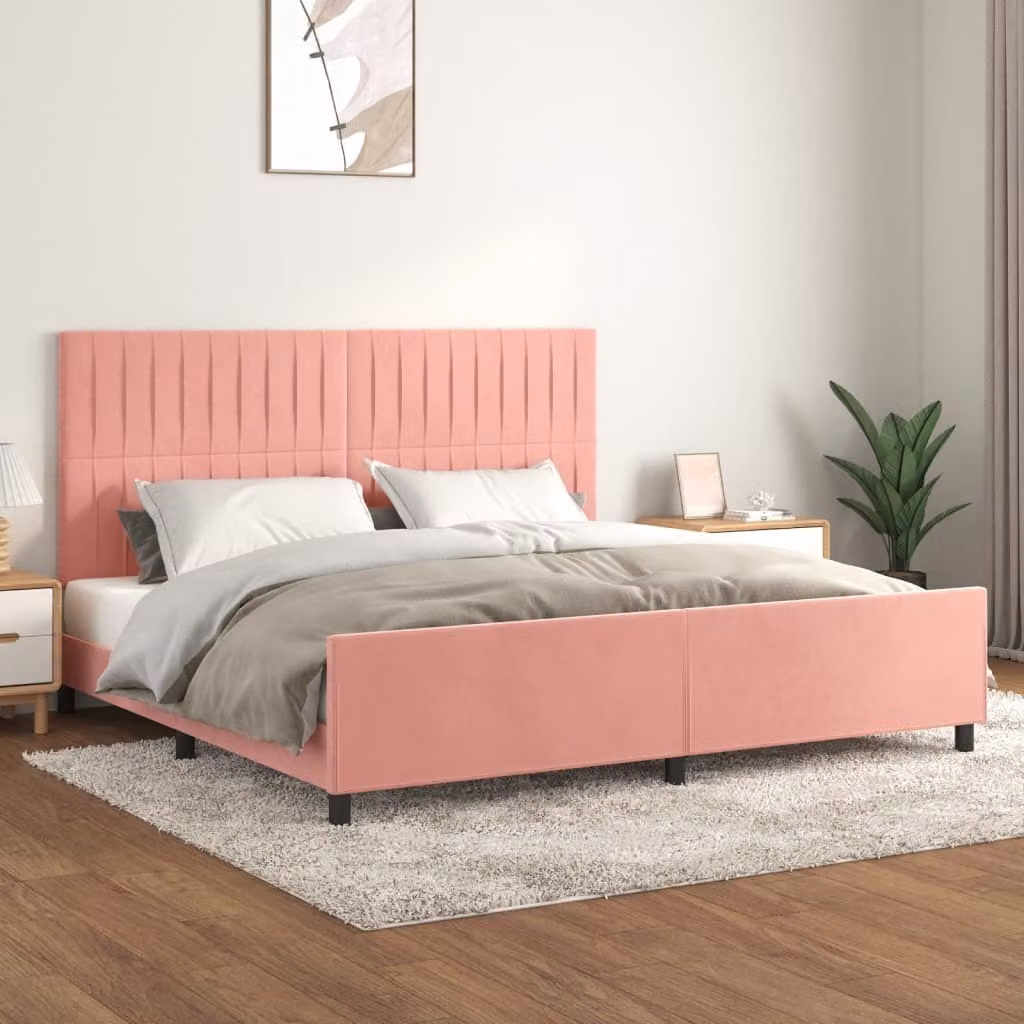 The Living Store Struttura letto con testiera rosa 200x200 cm in velluto