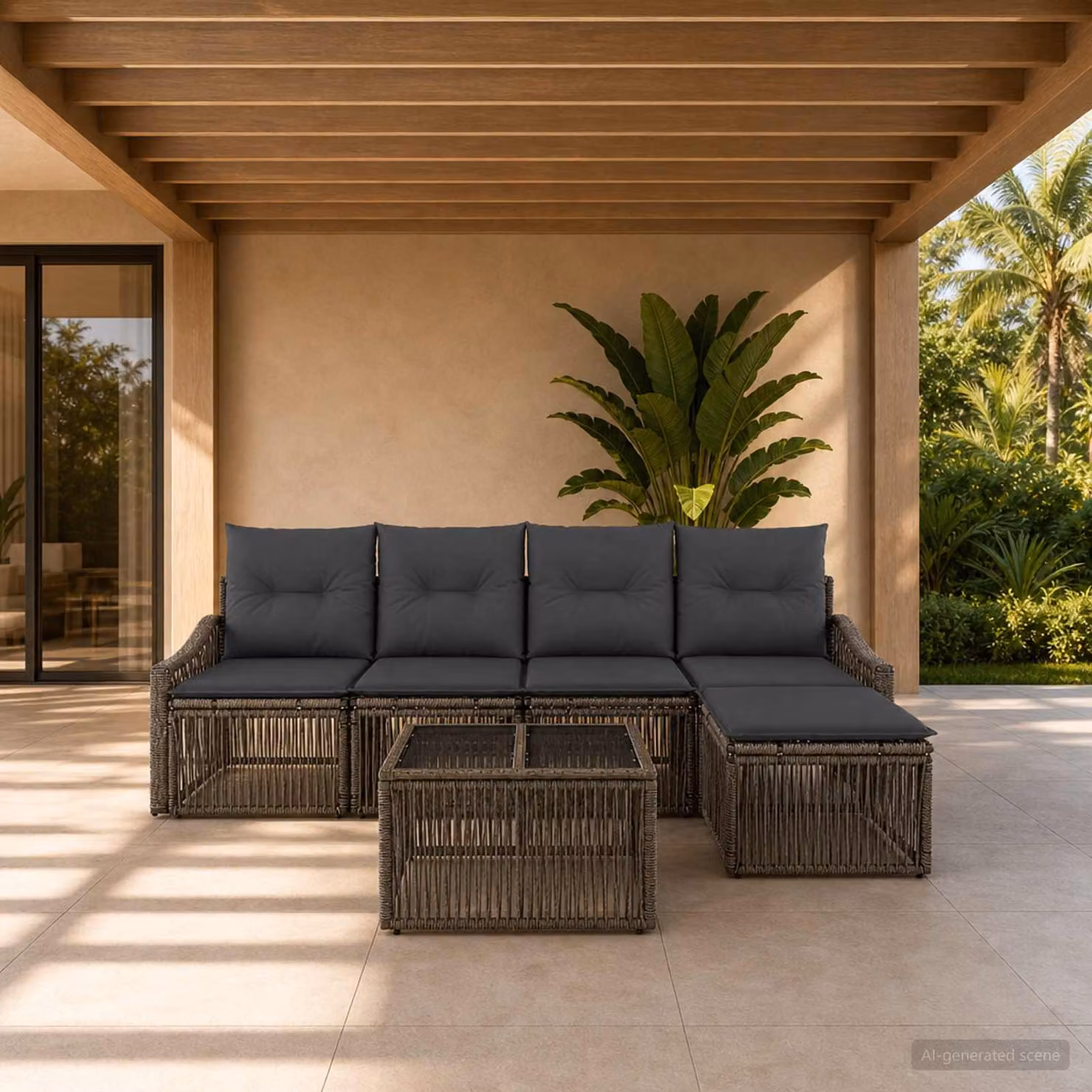 Set Divano da Giardino vidaXL 6 pz a Forma a L Grigio con Cuscini e Tavolino