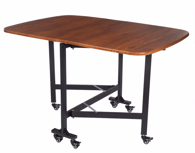 Tavolo pieghevole da pranzo - Tavolo da pranzo pieghevole su ruote - 120×80×75 cm - Capacità di carico: 100 kg - 6 ruote con freno - Aspetto legno, colore marrone/nero
