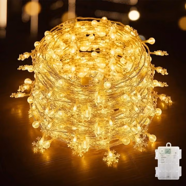 Catena luminosa con stelle, 12 metri, 80 LED, grado di protezione IP65, luce bianco caldo