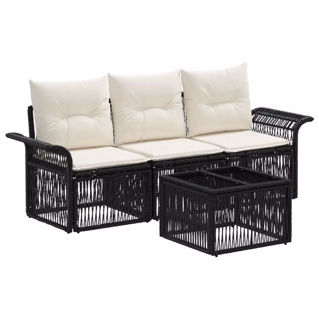 Set Salotto da Giardino Moderno DESIGN IN composto da Divano 3 Posti e Tavolino con Cuscini in Tessuto Nero