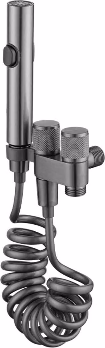 INF Compagno Mini WC in Acciaio Inox valvola angolare doppia uscita doccetta a mano con nucleo in Vetroceramica Grigio