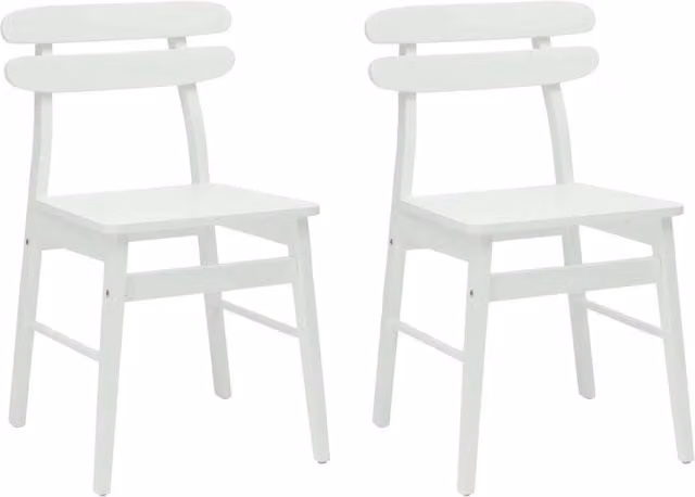Set di 2 sedie da pranzo in legno di gomma bianco per cucina e soggiorno
