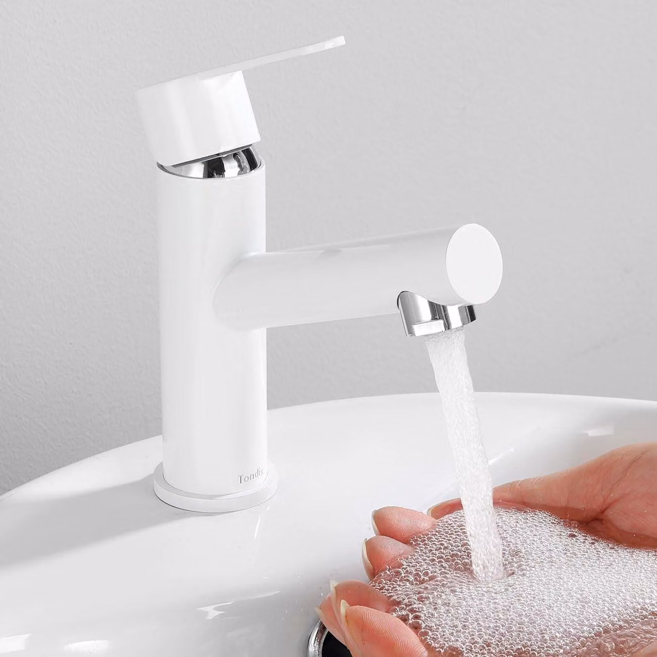 Miscelatore moderno per lavabo da bagno, in acciaio inossidabile bianco