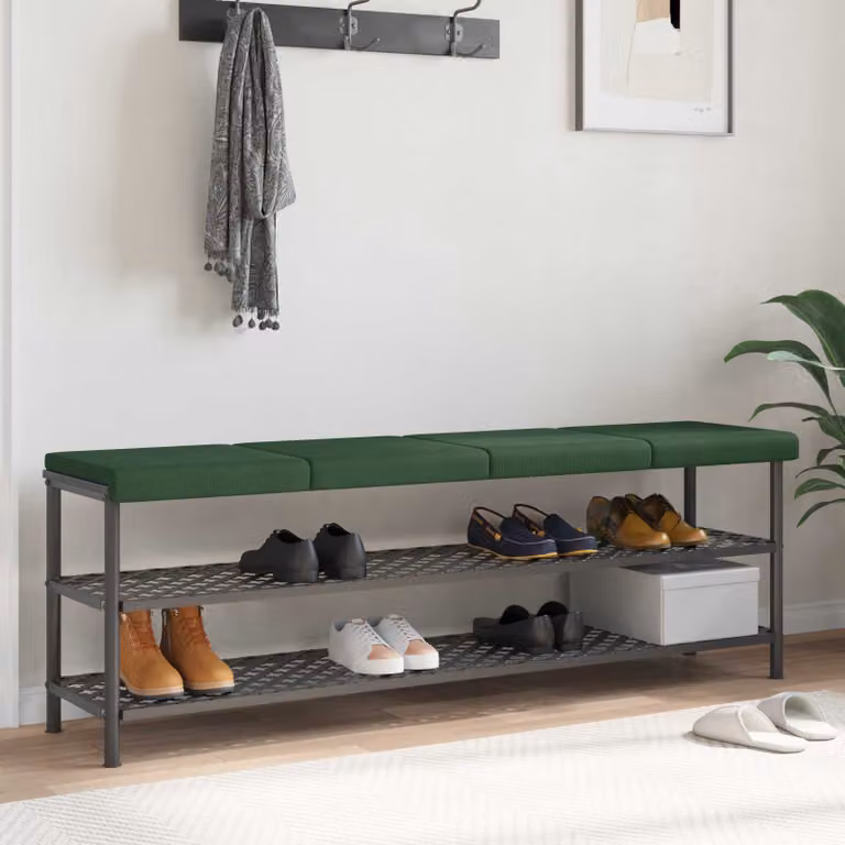 Set di 4 cuscini per panchina vidaXL in velluto a coste verde scuro con base antiscivolo e imbottitura in schiuma, L/P/H: 40 x 38 x 35 cm