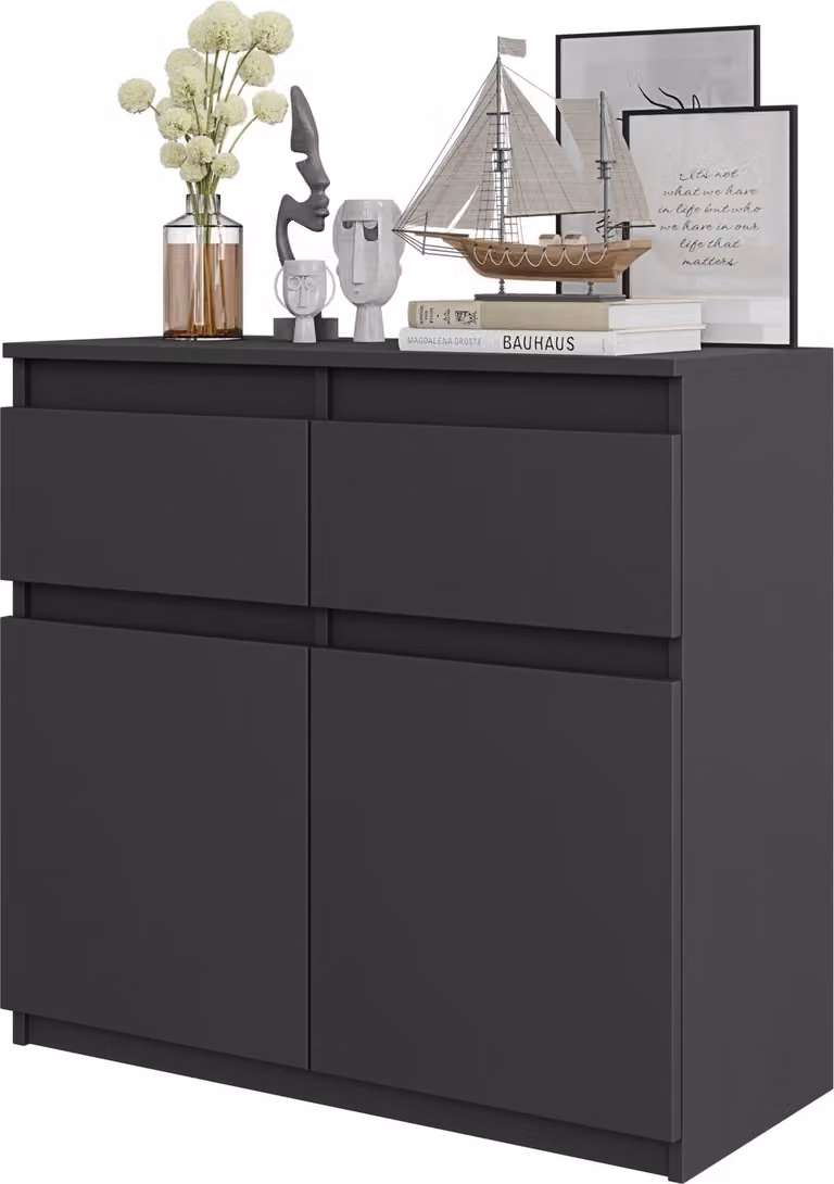 FURNICA - NOAH - Cassettiera / credenza con 2 cassetti e 2 ante - grigio antracite H75cm L80cm P35cm
