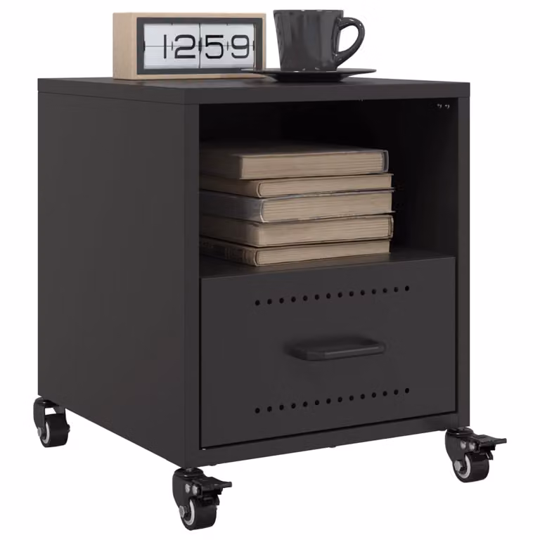Set di 2 comodini vidaXL neri in metallo opaco L: 36 cm, P: 39 cm, H: 43,5 cm