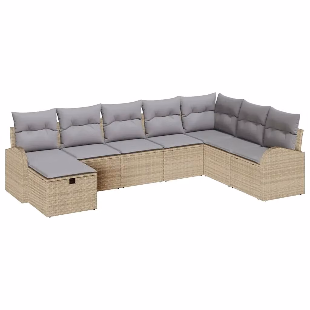 Set Divano da Giardino a L vidaXL in Polyrattan Beige con 8 Pezzi e Cuscini – 2