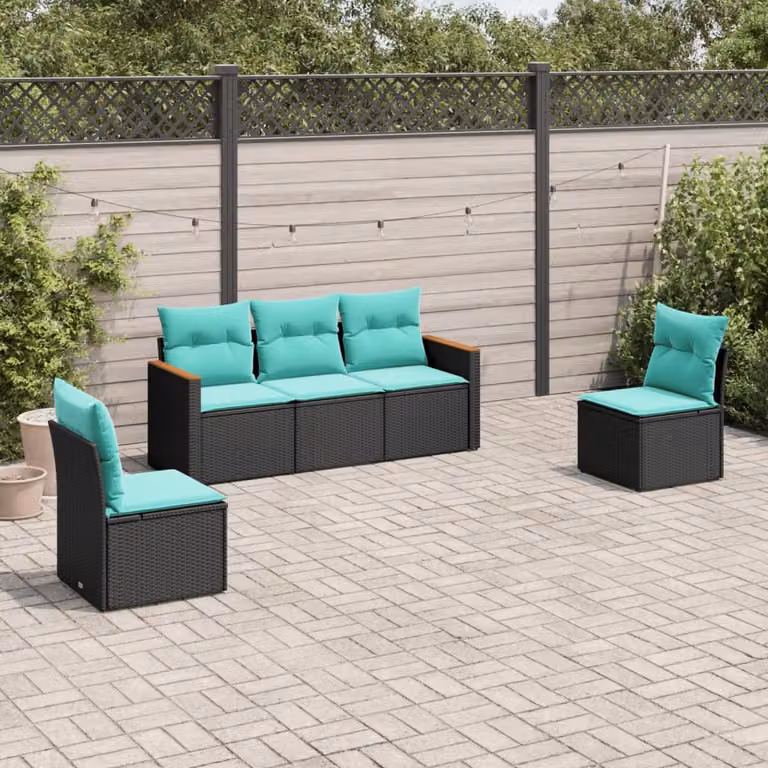 Set di divani da giardino vidaXL in polyrattan nero con cuscini e struttura in acciaio, ideale per esterno e terrazza